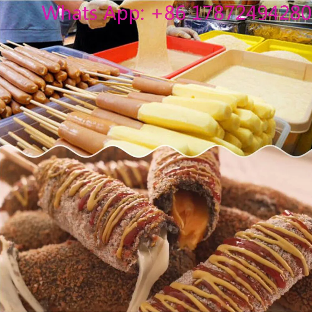Commercial 25L Corn Dog Deep Fryer, Korean Cheese Hot Dog Stick Frying & Mozzarella Hot Dog Maker Machine