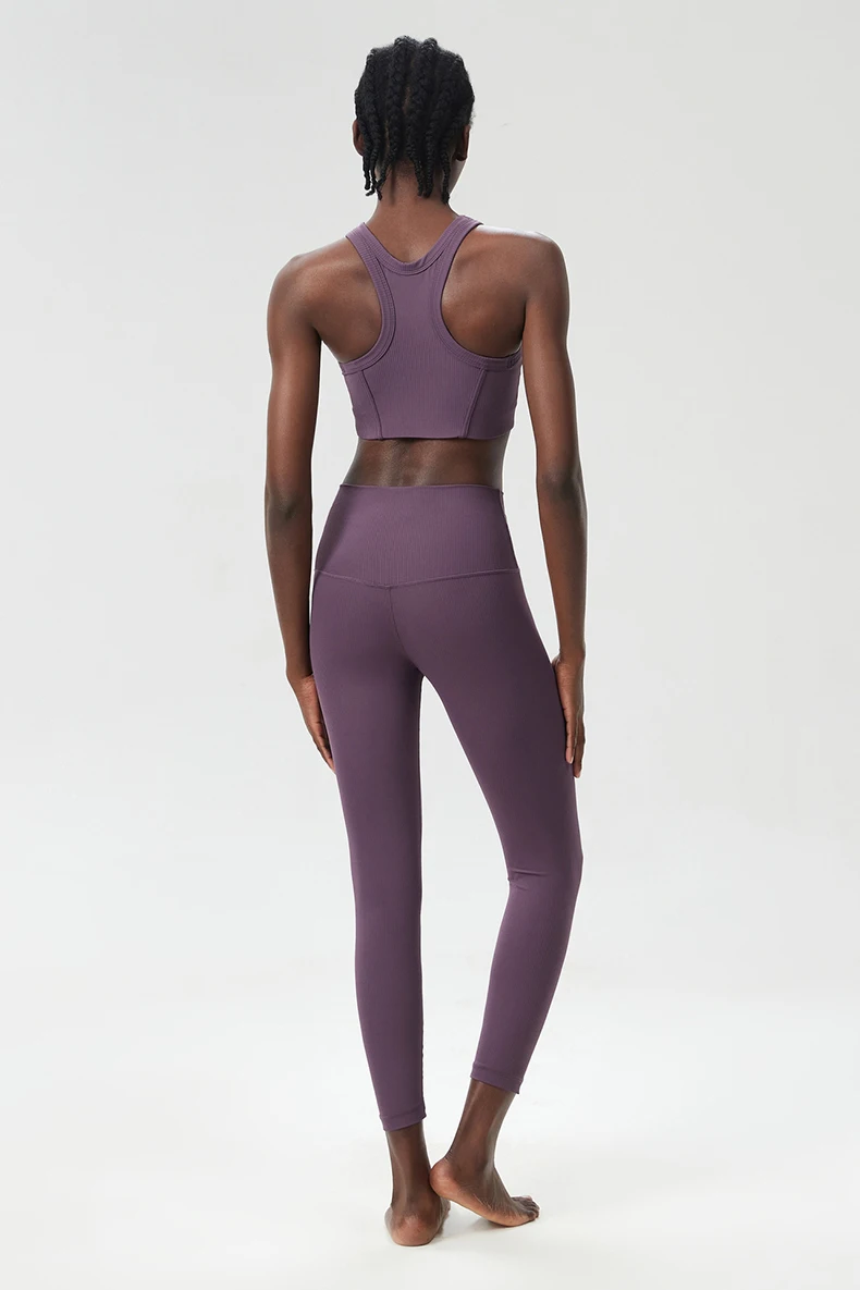 Zweiteiliges Fitness-Yoga-Set für Damen, einfarbig, dehnbar, Gym-Anzug, atmungsaktiv, für hohe Beanspruchung, Laufsportbekleidung, Trainingskleidung für Damen – Detail 7