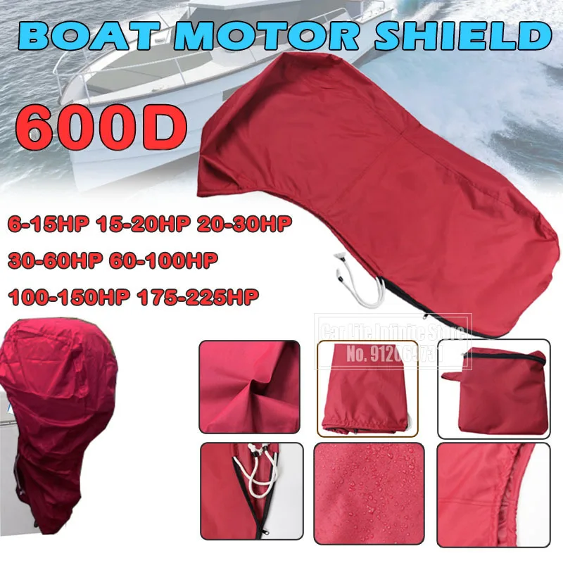 600D 6-225HP Boat Full Outboard Motor Engine Cover Protection Waterproof Sunshade Dust-proof For 6-225HP Motor Red