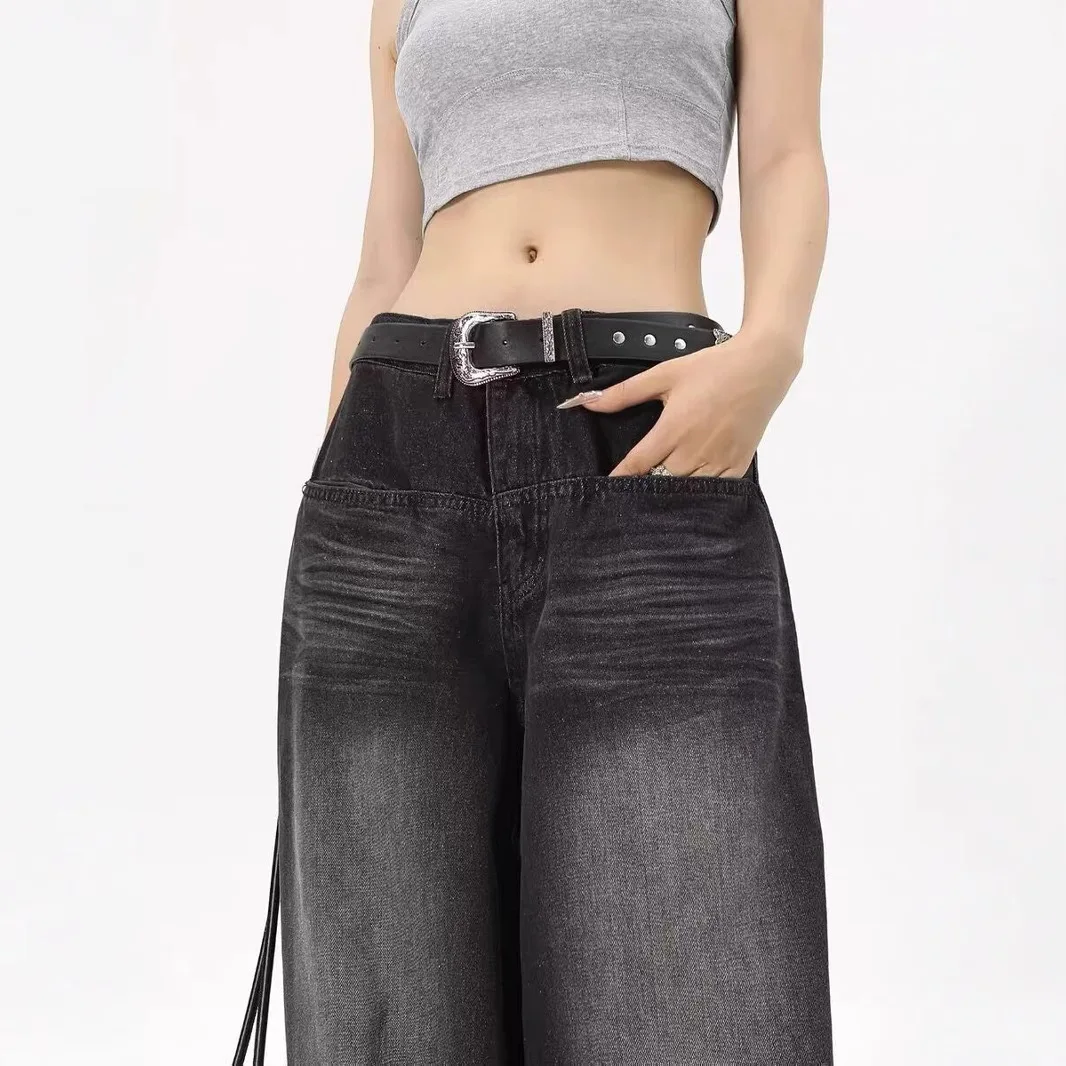 

Oversized Vintage Black Jeans Wide Leg Pants for Women Korean Fashion Low Waist Baggy Jeans Trouser Y2k Pants Japan Streetwear