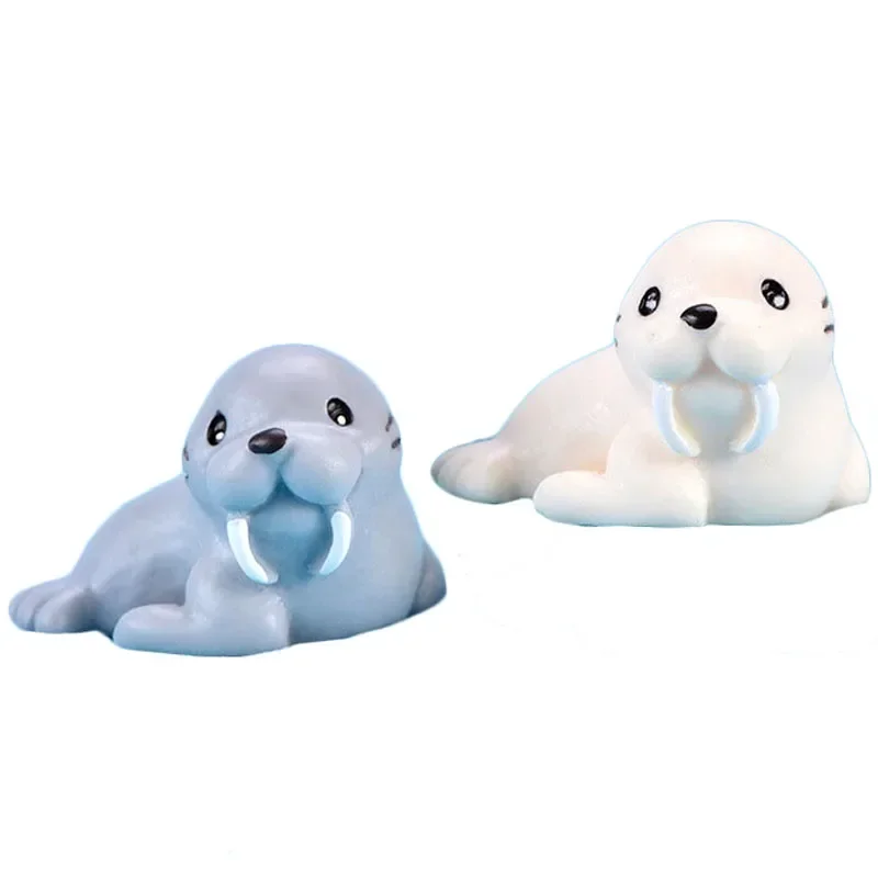 2PCS Miniature Sea Small Animal Walrus Model Ornaments Cute Morse Oceans Life Aquarium Action Figure Figurine Toys for Children