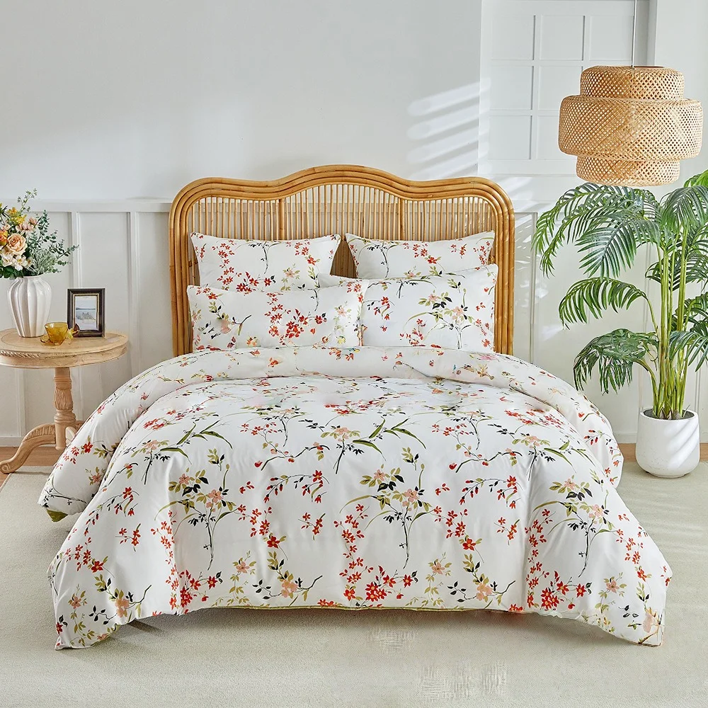 Floral Printed 2/3Pcs Comforter Set Twin/Full/Queen/King/Single/Double Bedding Sets with Quilt Cover Marble Duvet Cover