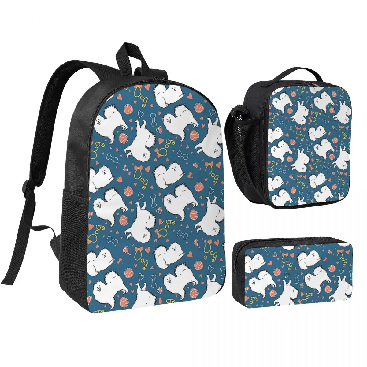 

Love Samoyed Dog Backpack Student BookBag School Bag Shoulder Bags 3ps Insulated Lunch Bag Pencil Case