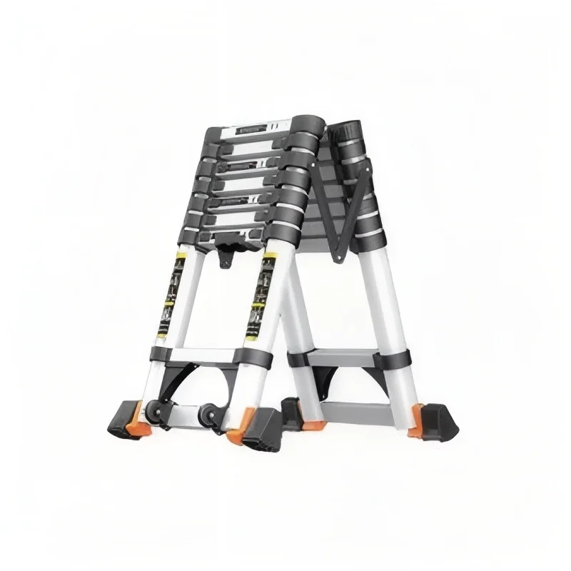 10 + 10 multifunctional aluminum ladder, portable foldable herringbone design, loft household telescopic