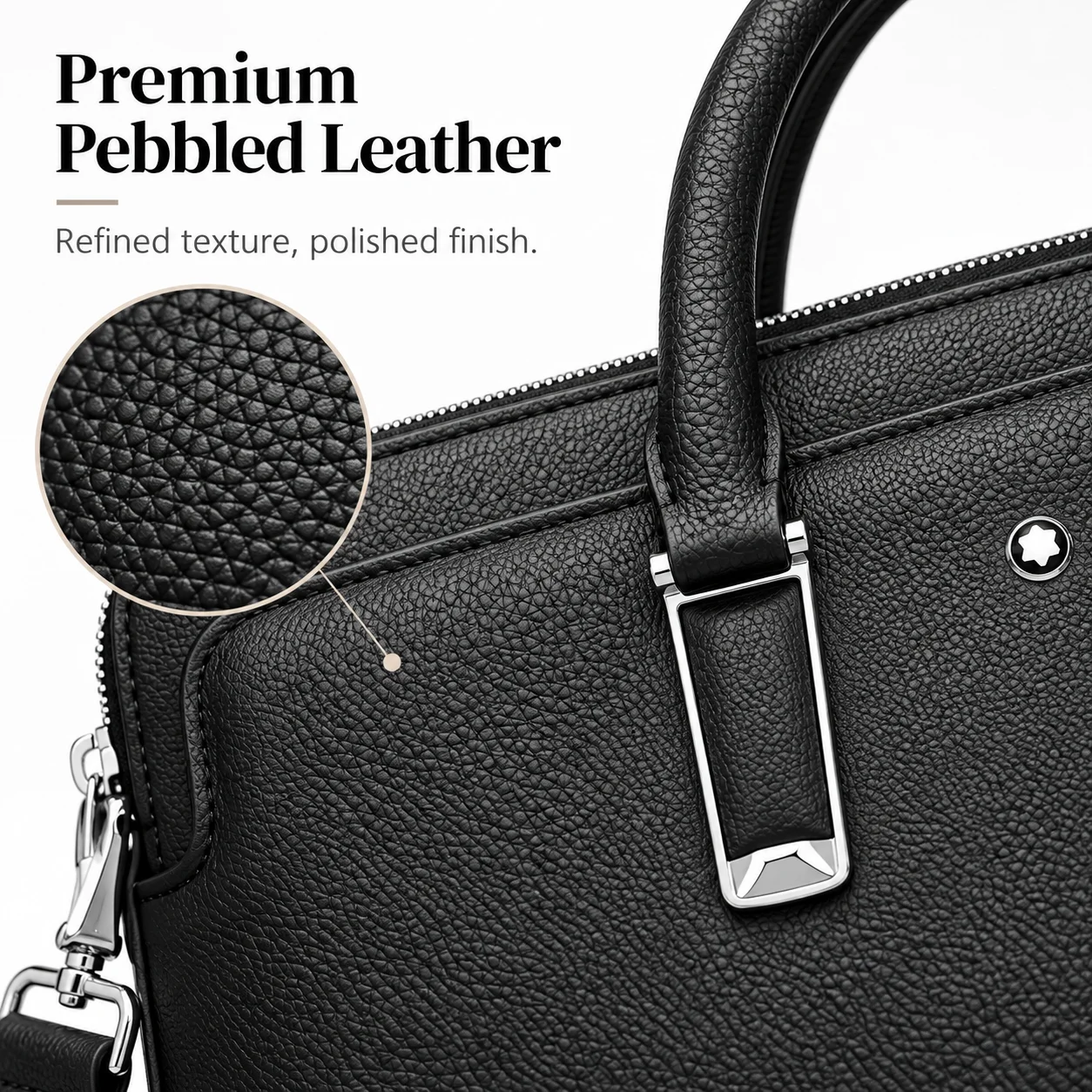 Men Briefcase Leather Handbag Premium Cowhide Attache Case with Adjustable Strap for Formal Business Travel Daily Commuting Top