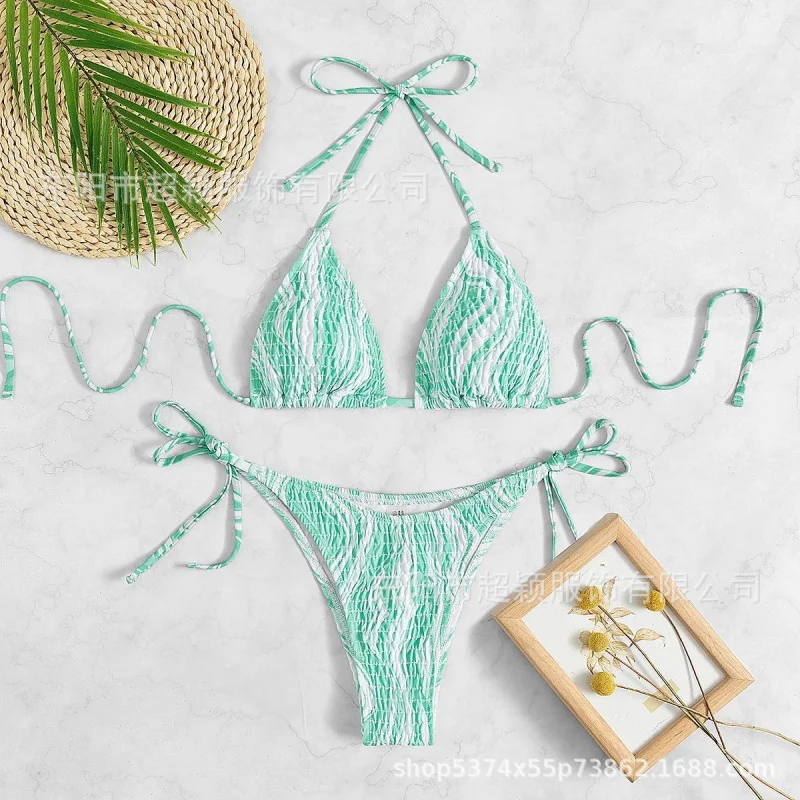 Ocean WindinsHot-Selling Sexy Triangle Top with Cable Print Backless Beach Bikini