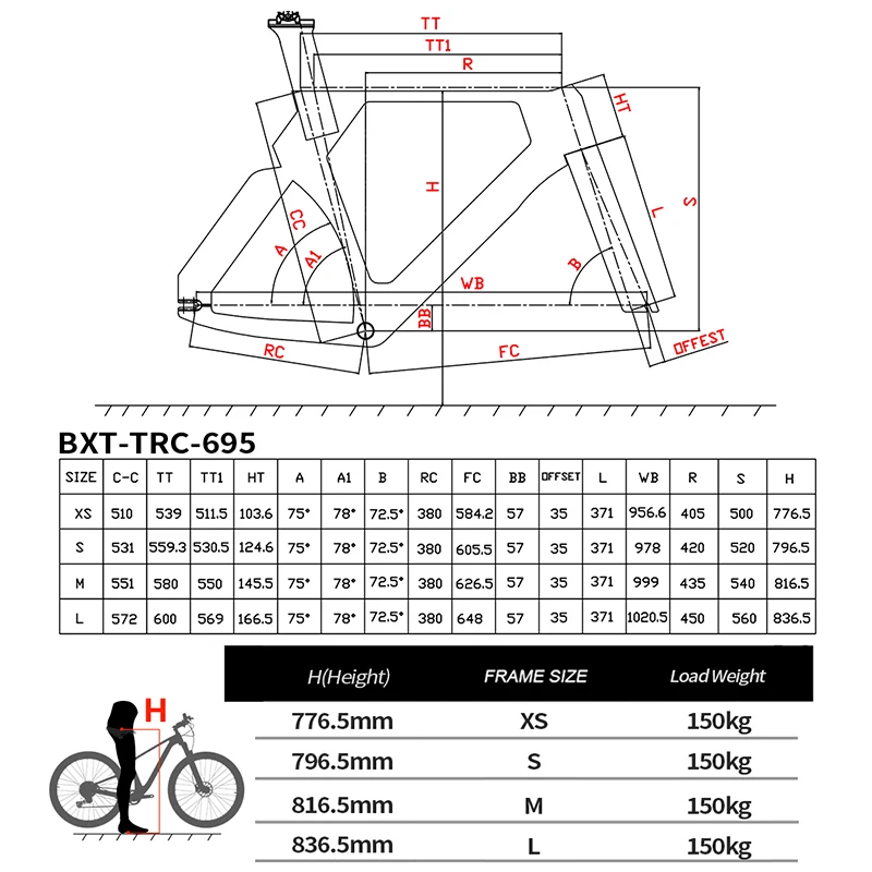 BXT 2026 Carbon Track Bike Frame TRC-695 Aero Fixed Gear Track Bike Carbon Frameset Fit 700C, Max 28C Tire view 5