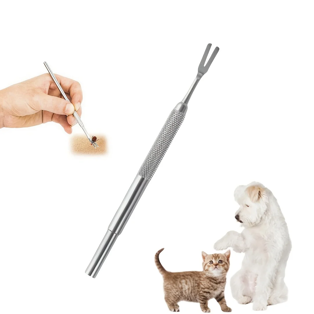 1 single-pack stainless steel dog tick remover - easy to hold V-shaped head, no residue, easy to carry and durable, suitable for home or travel use, tick remover