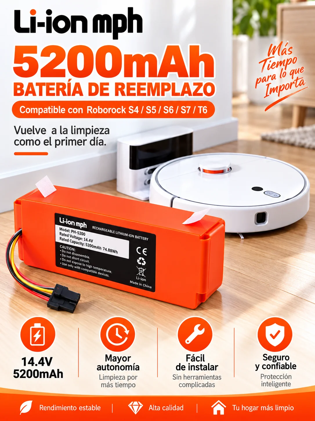 Magazyn w UE: bateria BRR-2P4S-5200S 14,4 V, 5200 mAh do odkurzacza robotycznego Roborock S5, S5 Max, S6, S7, S4, T6. — 2