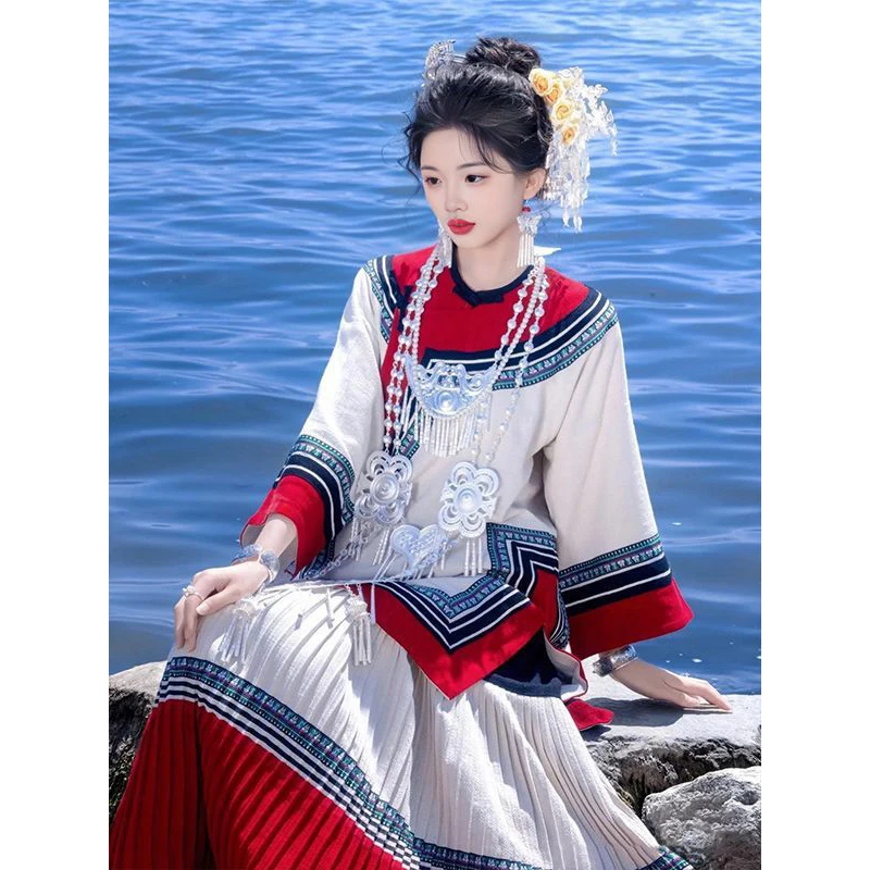 ملابس الرقص الصينية 2026 التقليدية العرقية خمر السفر التصوير مياو الأقلية صورة تبادل لاطلاق النار فستان أحمر مرحلة الحفلات #4