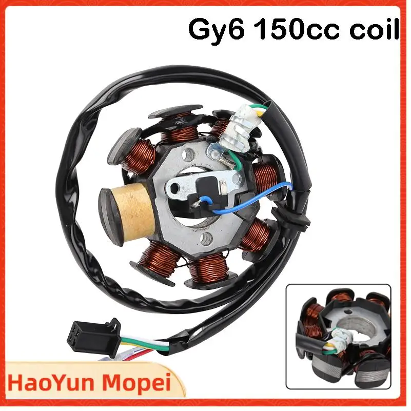 150cc GY6 Magneto Stator Coil, 6 Pole AC Ignition Generator Coil for Chinese Scooter TAOTAO ATV