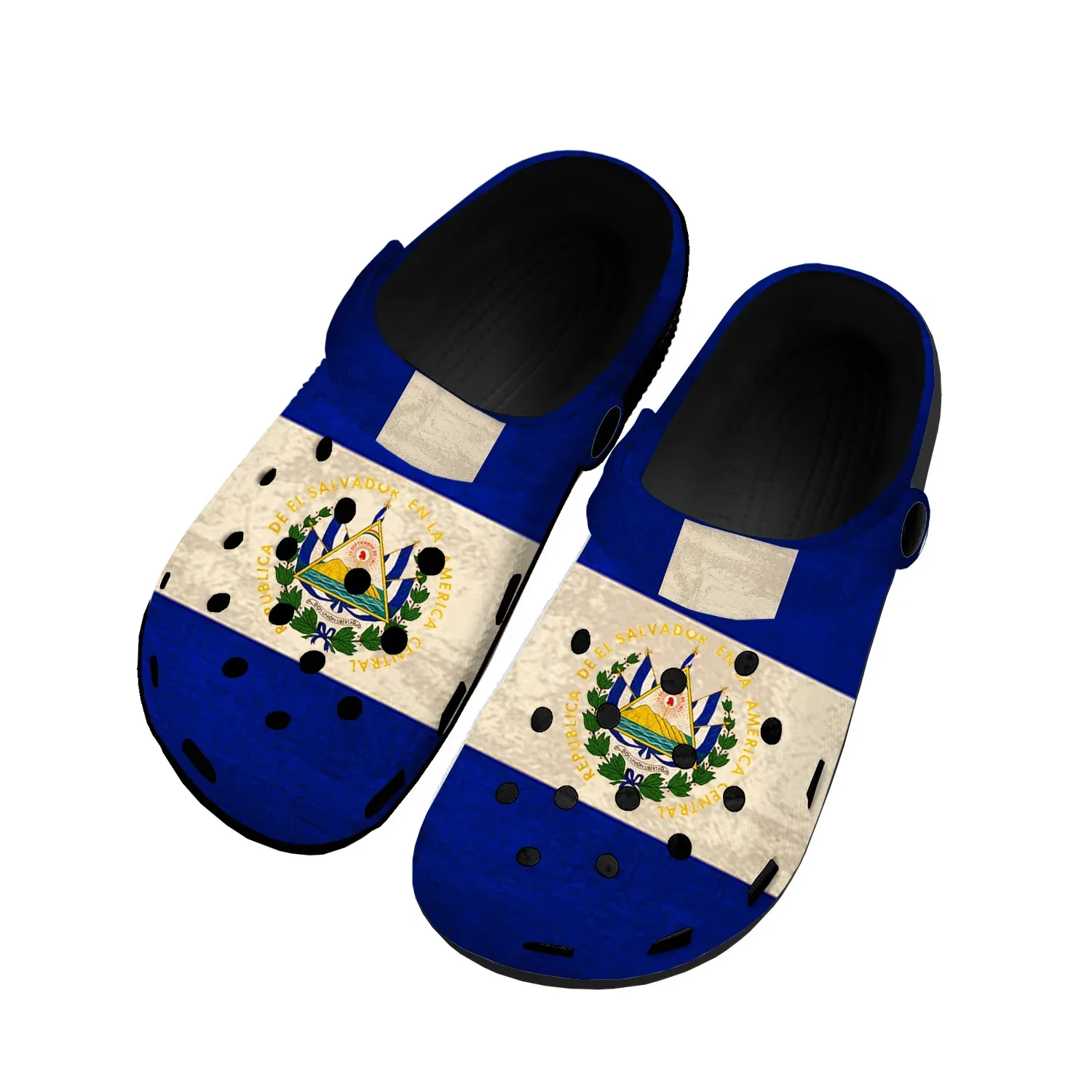 Homens e mulheres El Salvador Bandeira Home Tamancos, Sapatos de água personalizados, Tampão de jardim, Chinelos de praia respirável, Sapato adolescente