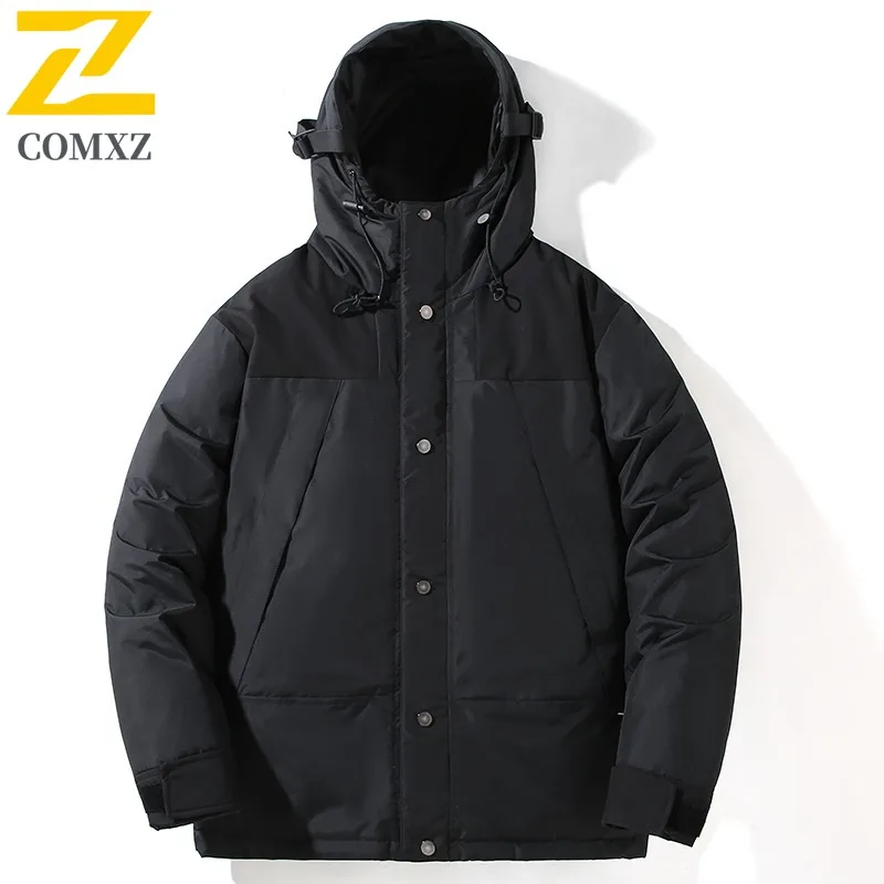 COMXZ 2025 Couple Winter Hooded Thickened Puffer Jacket Korean Style Waterproof Windproof Fashion Solid Color Heavyweight Coat