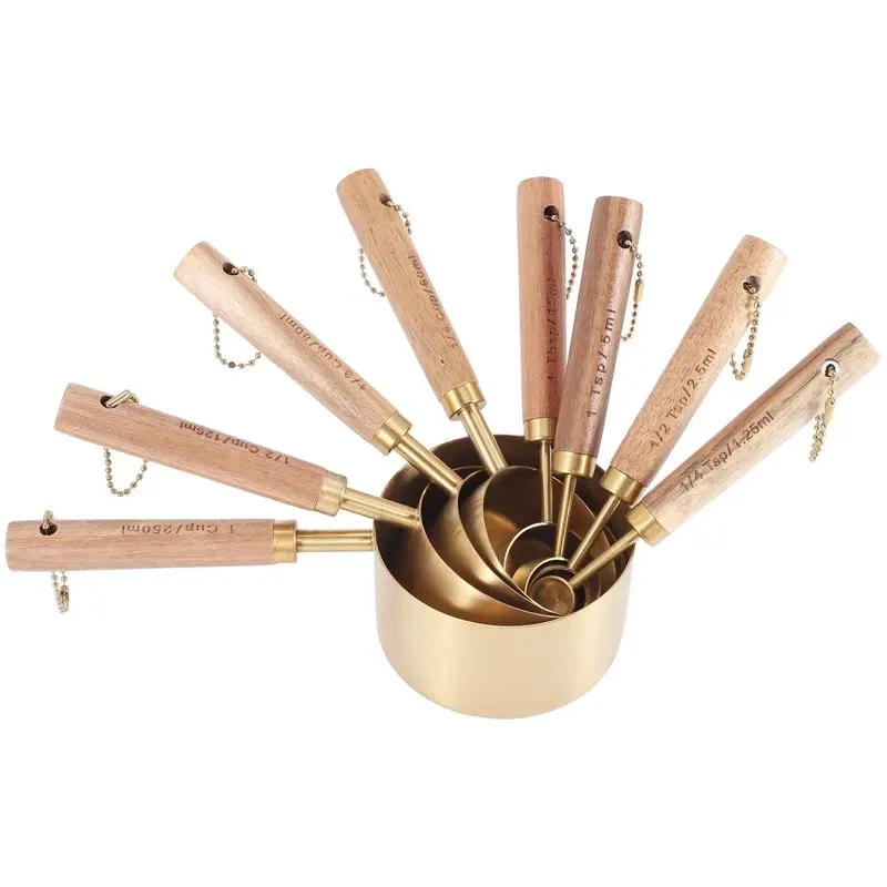 

Набор мерных стаканов и ложек A02M-8 с ароматными деревянными ручками - полный комплект мерных стаканов и ложек