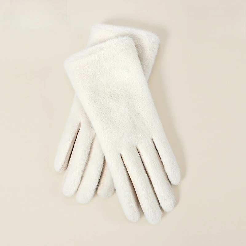 Herbst und Winter Thermohandschuhe Damen Touchscreen Wildleder Doppelplüschhandschuhe Outdoor Winddichte und kalte Fahrradhandschuhe