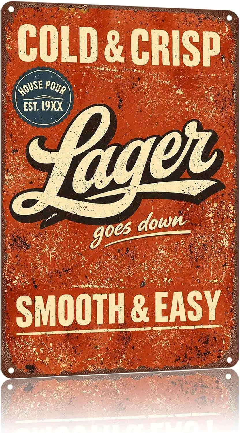 Metal Sign Cold & Crisp Lager Smooth & Easy Vintage Bar Wall Decor | Classic  ,Retro,Waterproof Aluminum,Funny,UV-printi