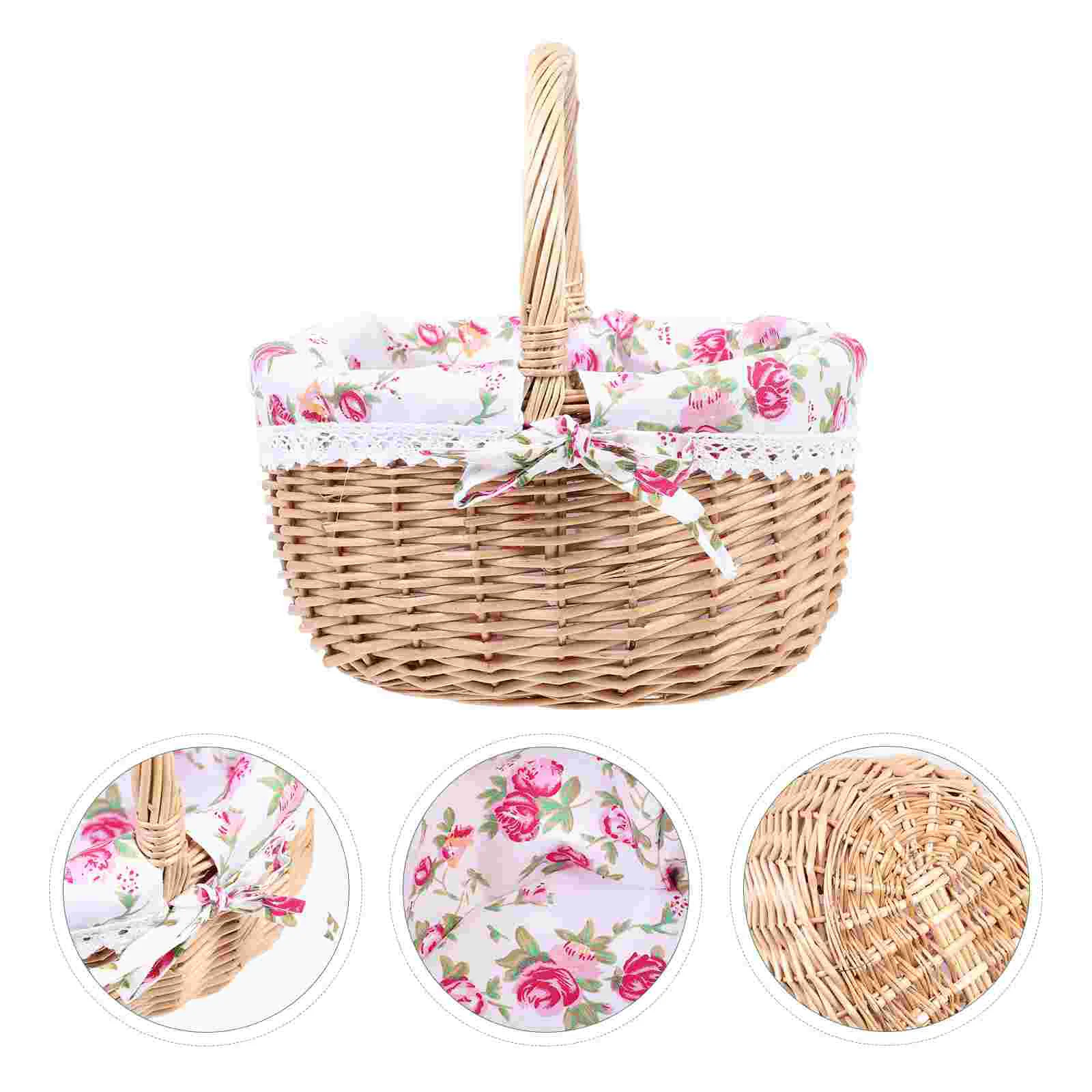 

Wicker Hand Basket Fruit Weaving Flower Decorate Hand-woven Picnic Outdoor Picking Wooden Cotton Linen Handheld Shopping