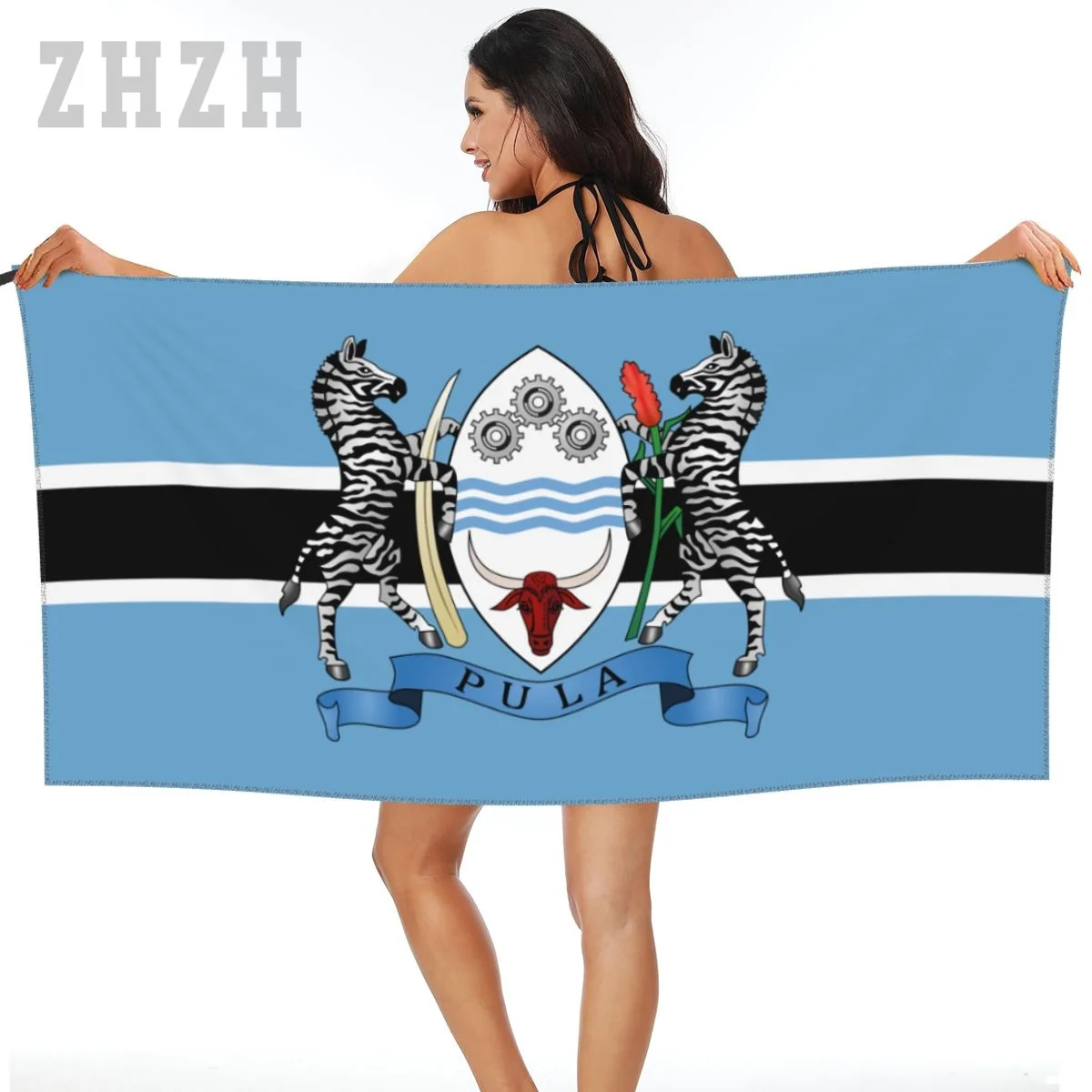 More Design Botswana Flag Emblem Bath Towel Quick dry Microfiber Absorbing Soft Water Breathable Beach Swimming Bathroom