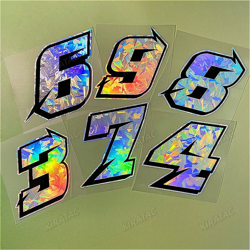 Holographic Number Sticker Arabic Digit Vinyl Decal Waterproof Motorcycle Scooter Fairing Bicycle Carbon Style