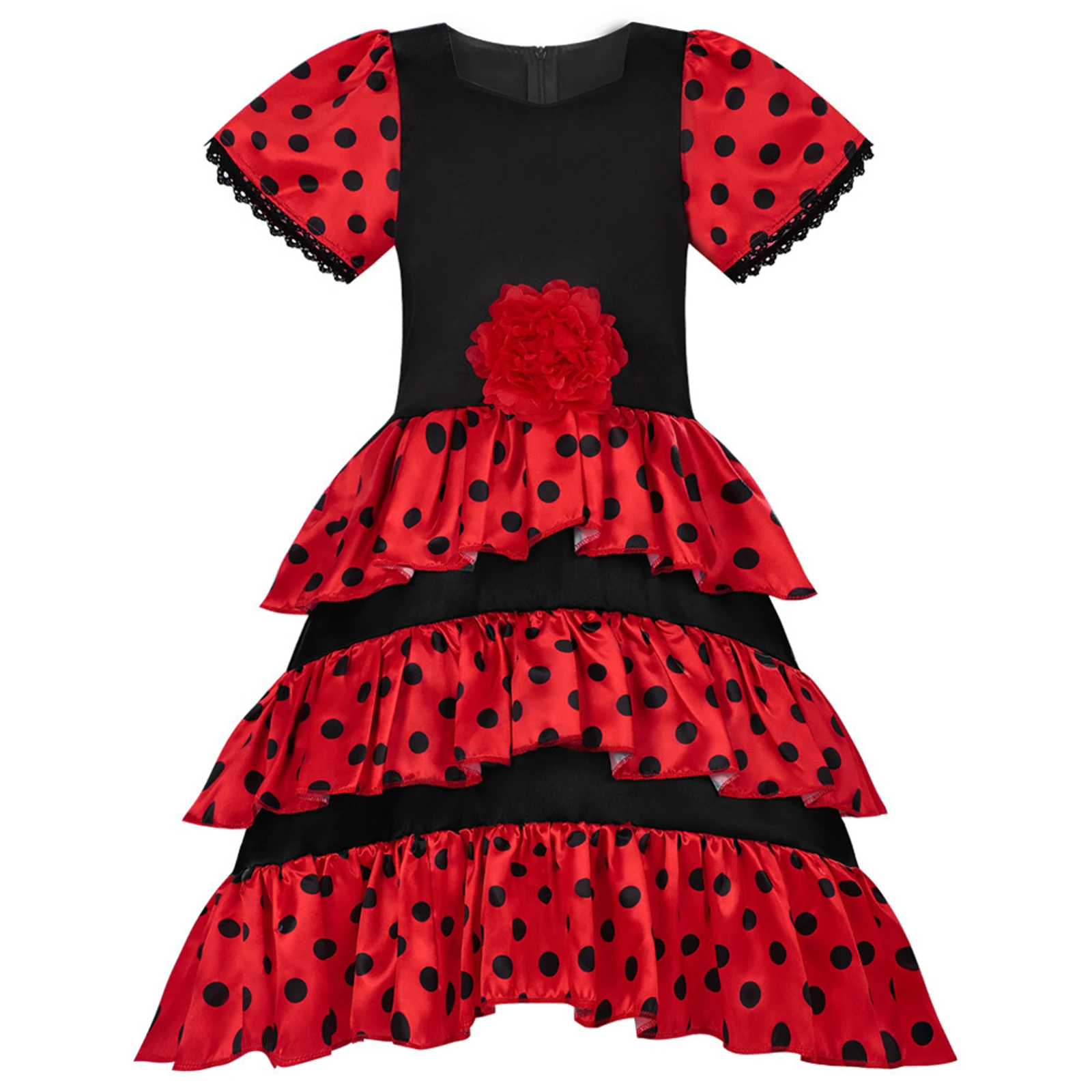

Spanish Flamenco Dress for Kids Girls Red Long Ballroom Dancwear Gypsy Dance Dresses Costume Bullfight Festival Outfit Halloween