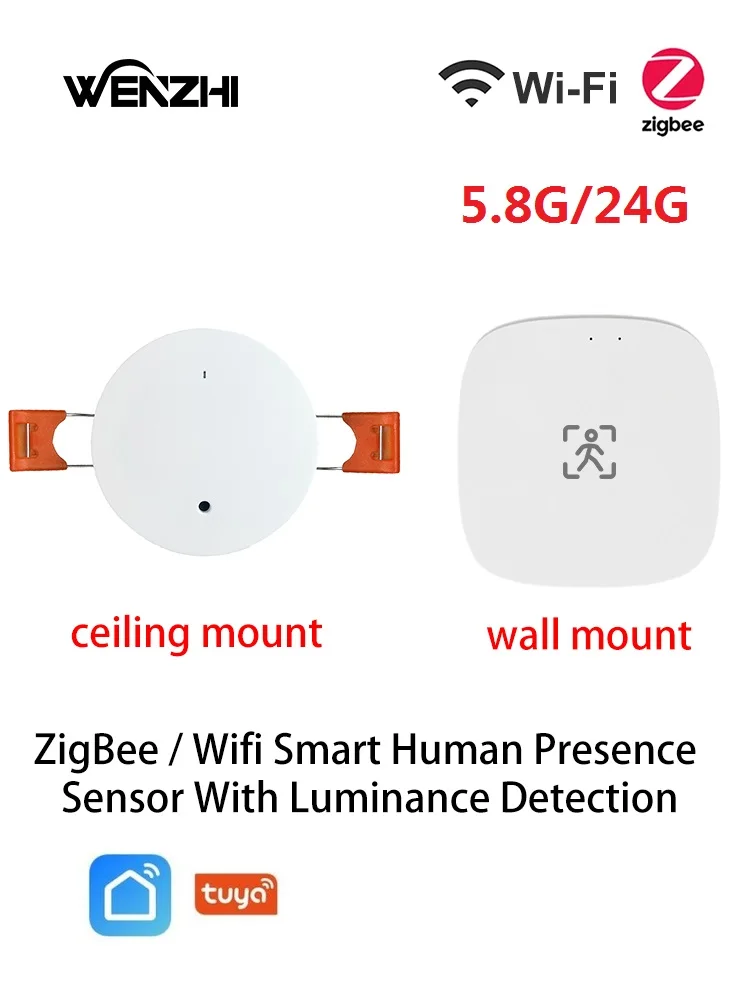 ZigBee Wifi MmWave czujnik ruchu obecności człowieka z wykrywaniem luminancji/odległości 5/110/220V Tuya Smart Life Home Automation — zdjęcie 2