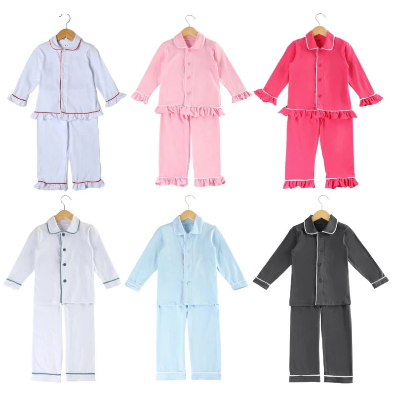 

Spring Cotton Kid Costume Sleepwear Button Sibling Children's Clothes Ruffles Baby Pajamas Sets Boys Girls Pyjamas loungewear