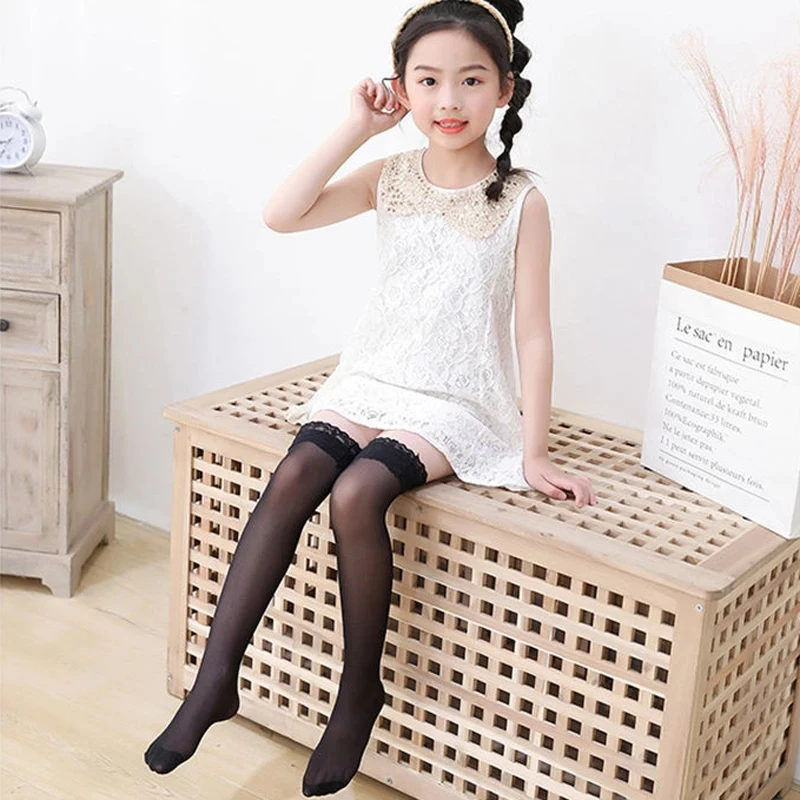 Summer New Girls\' Thin Bottoming Stockings Children\'s Solid Color Mesh Stockings Baby Girl\'s Breathable Sweet Lace Stockings