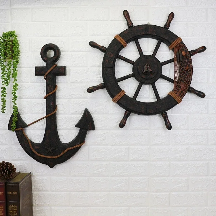 

Creative Ship Anchor Mediterranean Style Decoration Wood Boat Ship Nautical Home Decor Anchor Bar wall Decoration Garden fig.