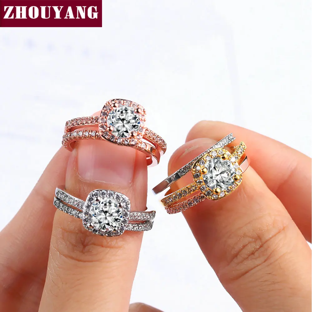 ZHOUYANG Wedding Ring Sets For Women Classic Round Cut AAA+ CZ Crystal Silver Color Fashion Jewelry Chirstmas Gift SR531