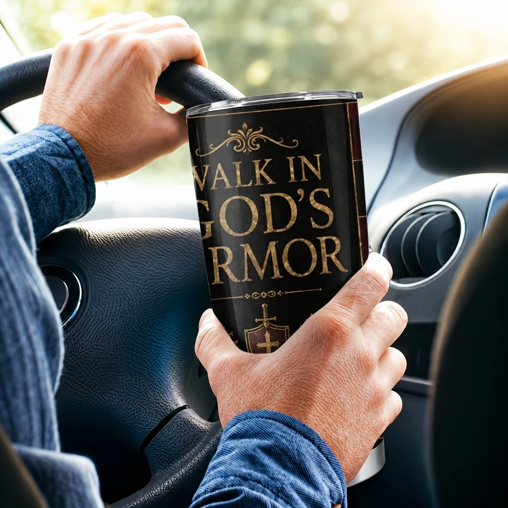 Armor Of God Vacuum Flasks 20oz Long Lasting Hot Cold Drinks Container Leakproof Stainless Steel Cup&Straw&Travel Gift