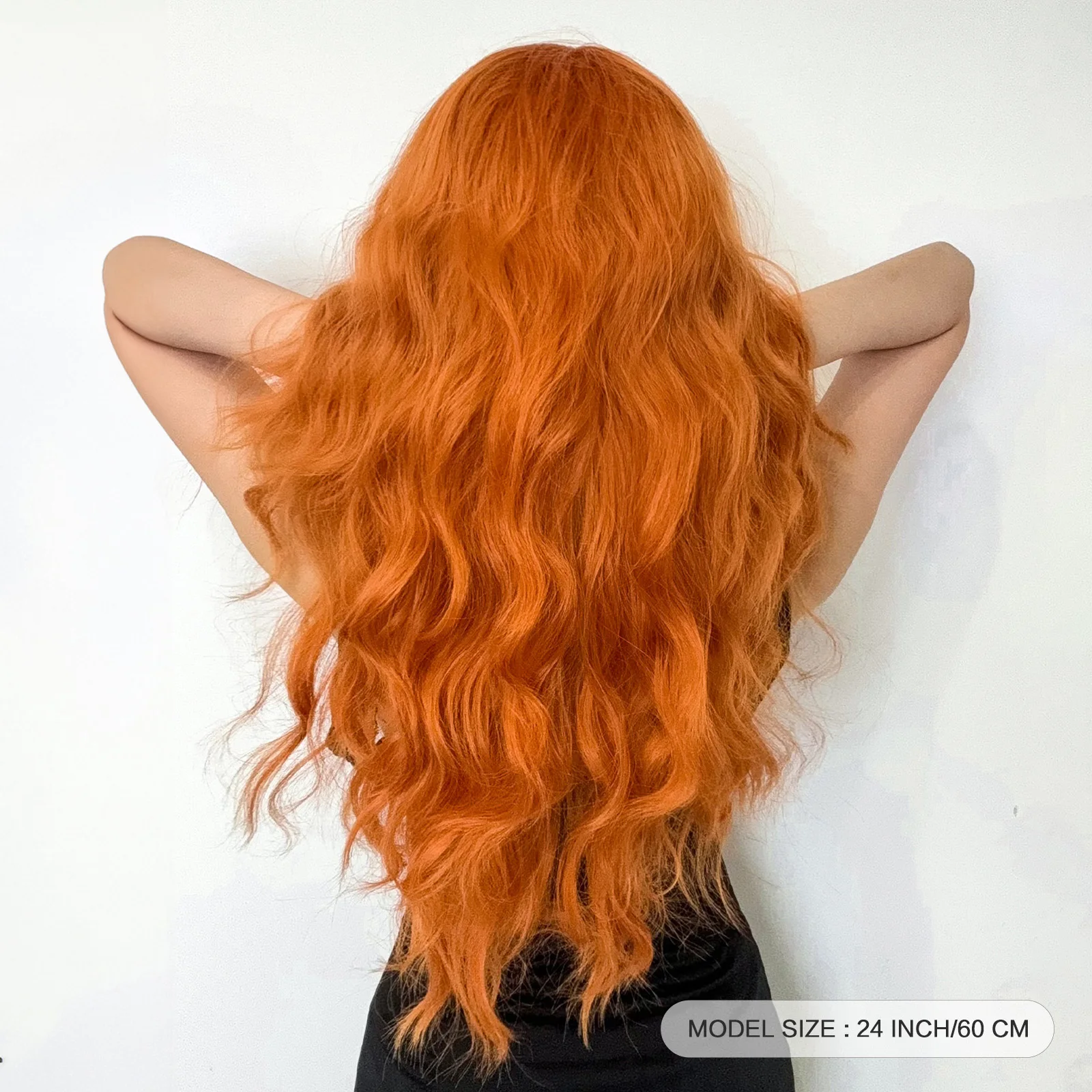 Orange Ginger Synthetic Wig Long Curly Wavy Wigs for Women with Bangs Halloween Cosplay Party Daily Natural Heat Resistant Wig