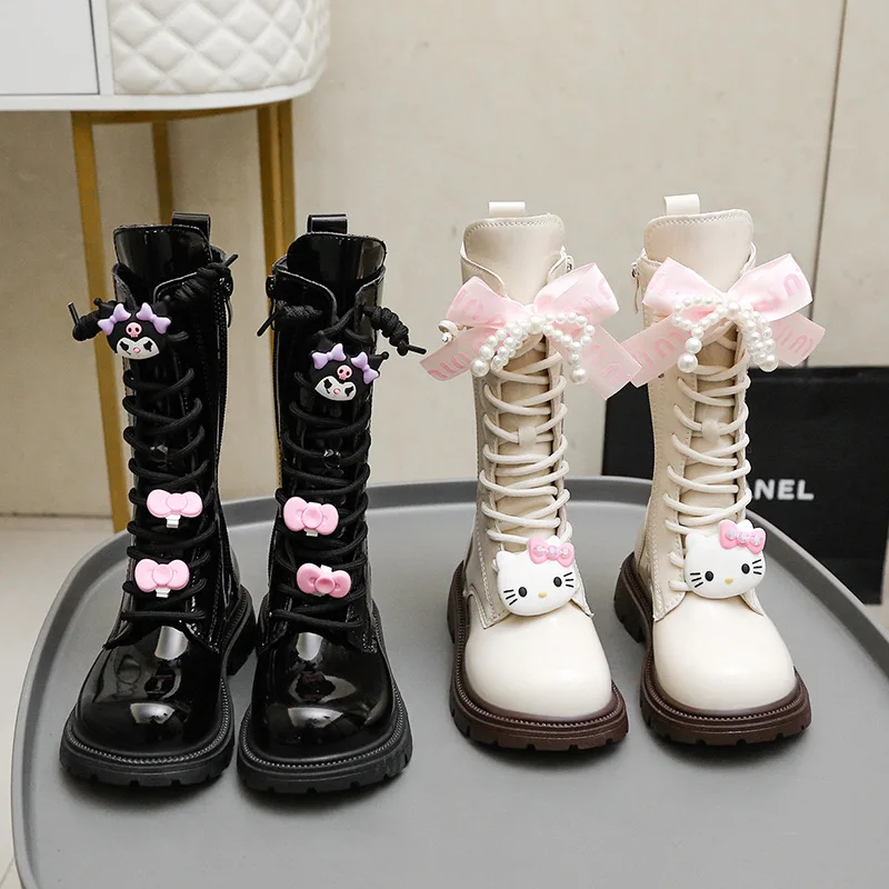 

Kids'Casual Shoes ​Long Boots PU Leather Bow Cartoon Kuromi Winter Shoes For Girls Anti-slip Warm Black Beige Shoes Size 26-37