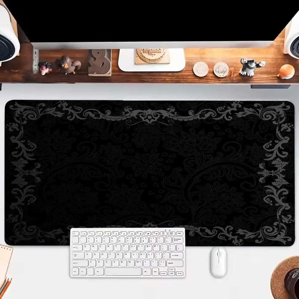 Black Flower Lace Mouse Pad Large Gaming Table Cushion Non-slip Laptop Tablet Mousepad XXL Mat Mini PC Playmat