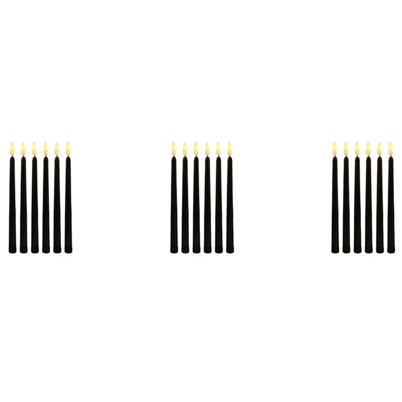 Pack Of 18 Black LED Birthday Candles,Yellow Flameless Flickering Battery Operated LED Halloween Candles