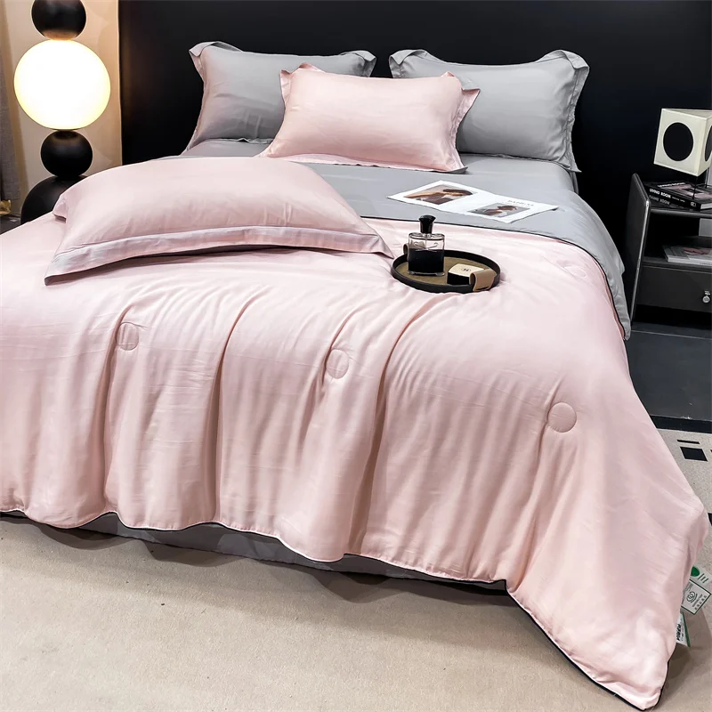 Couette de lit en Tencel Lyocell de luxe rose, literie douce, climatisation de la glace, lit simple et queen, dortoir, été