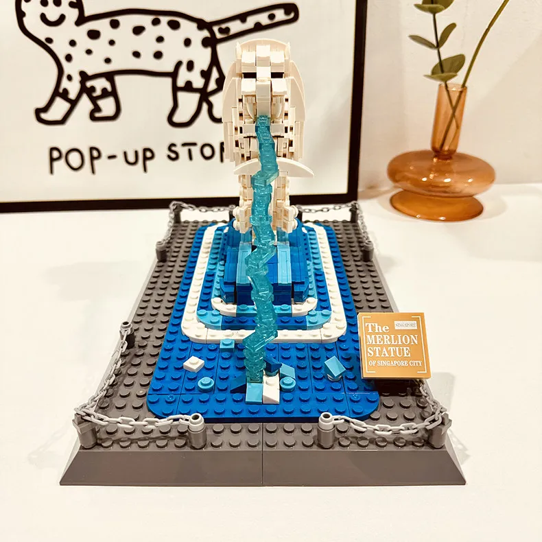 Singapore Merlion Statue Building Blocks Set Famous Fountain Landmark Architecture Model Bricks DIY Assembly Educational Toys