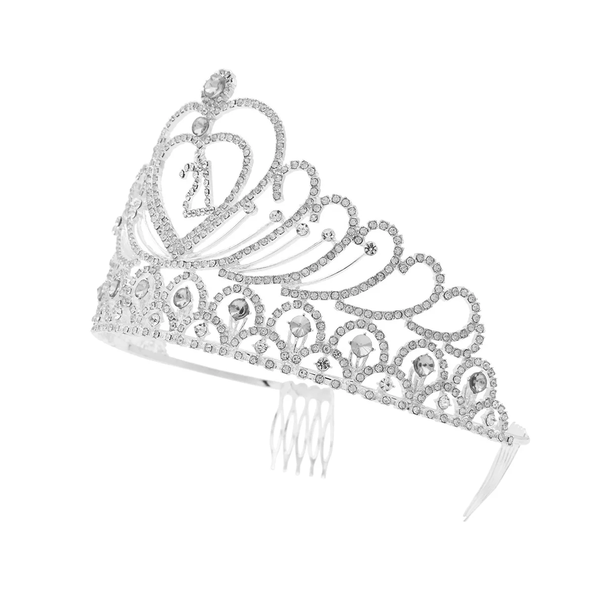 

Rhinestone Crystal Tiara Crown 21St Birthday Women Silver 17X14X9Cm Crown For Party Celebration Hair Accessories