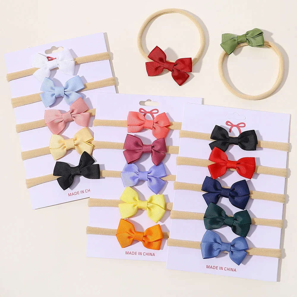 5pcs/set Mini Cute Ribbon Bows Headband for Girl Elastic Nylon Hairbands Newborn Sweet Headwear Baby Hair Accessories Wholesale