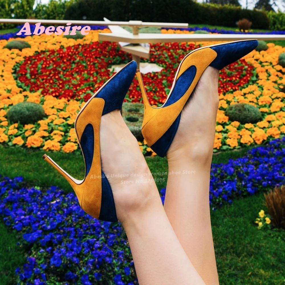 Multicolor Pointy Toe Shallow Pumps Stiletto Heels Patchwork Slip On Women's Summer Shoes Elegant Plus Size 43 Party Shoes Sexy