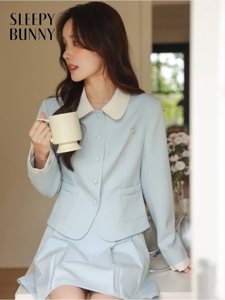 

Elegant Two Piece Outfit for Women Vintage School Style Blazer Jacket and High Waist Skirt Set Short Coat with A-Line Skirt
