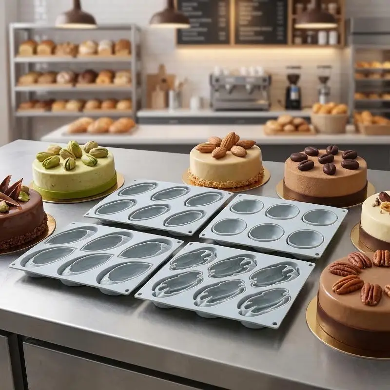 Molde de Silicona de 6 Cavidades para Chocolate con Diseño de Pistachos, Nueces Pecanas y Granos de Café, Molde para Pastel de Mousse, Herramientas para Hornear Postres para Fiestas, Utensilios de Cocina
