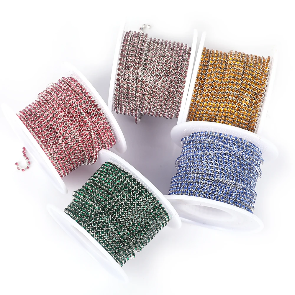 VC Silver base Color SS6-SS18 Crystal Rhinestone Chain Sew-On Glue-On Trim Cup Chain For clothes DIY chain Accessories