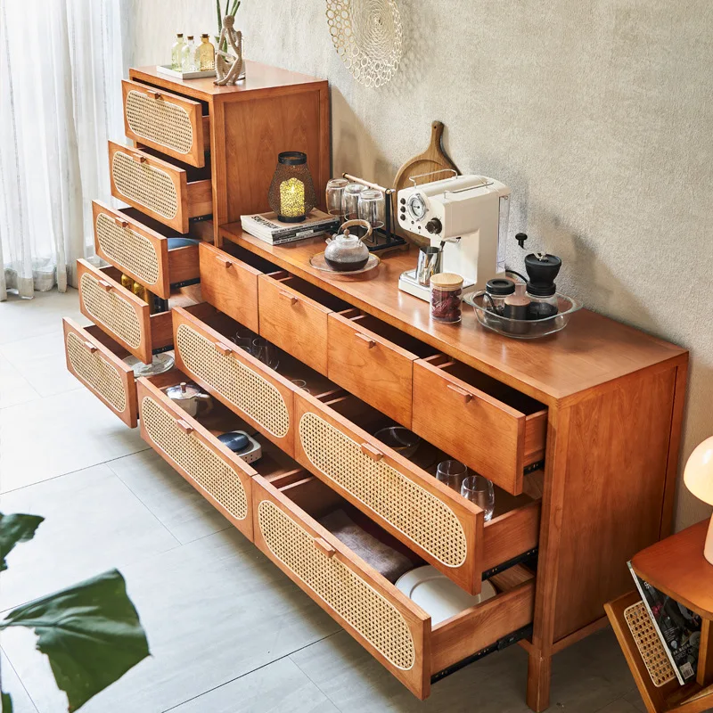 

Nordic household ash wood chest of drawers modern simple rattan drawer storage cabinet B & B creative solid wood locker