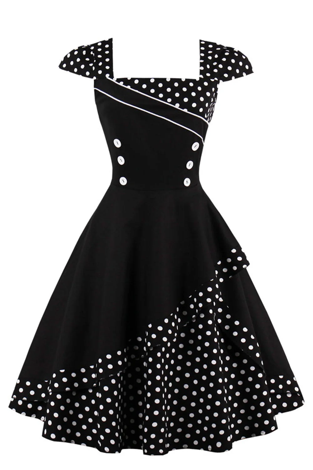 MisShow Polka Dot sukienka Vintage 50s 60s Retro dla kobiet Lolita warstwowe krótkie sukienki z guzikami Vestido Vintage