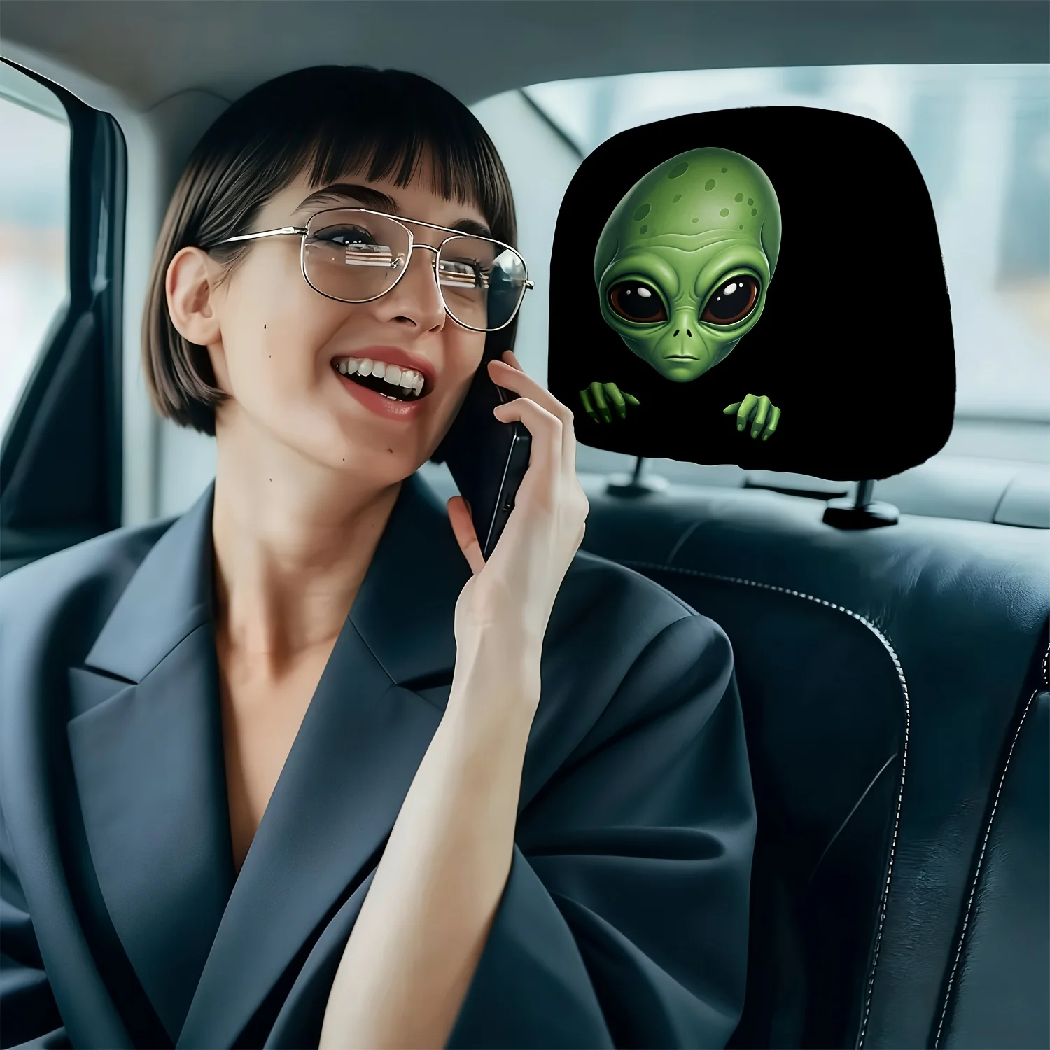 Green Alien Print Car Headrest Covers, Durable & Easy to Clean, Protects Original Car Seat Headrests Covers