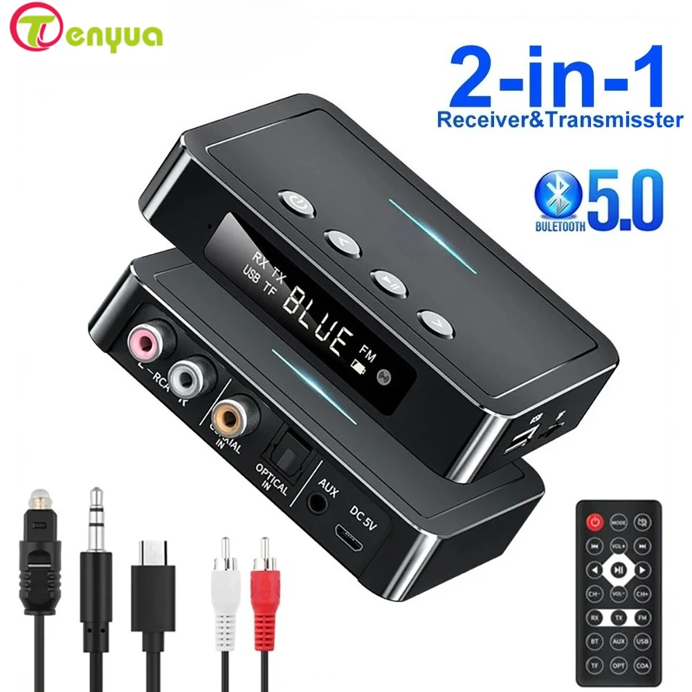 

M6 Bluetooth 5.0 Receiver Transmitter Wireless Adaper AUX 3.5MM Optical Coaxial TF/U-Disk USB FM LED Digital Display With HD Mic