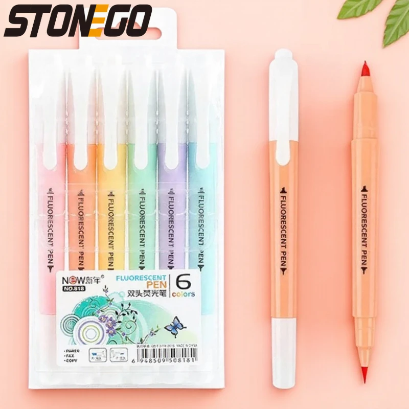 

6PCS Cute Candy Color Double Headed Highlighter Pen Fluorescent Marker Pen Office School Supplies