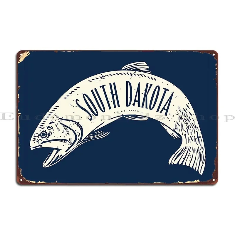 South Dakota Fish Wordmark Tan Metal Plaque Poster Cinema Classic Create Club Design Pub Tin Sign Poster