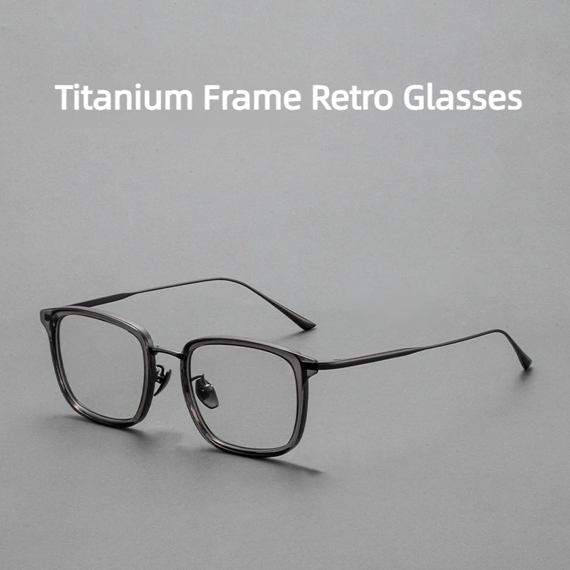 New Large Size Titanium Glasses Frame 03005 Ultra-Light Transparent Gray Anti-Blue Square Wide Rim Myopia Men Eyeglasses Frames