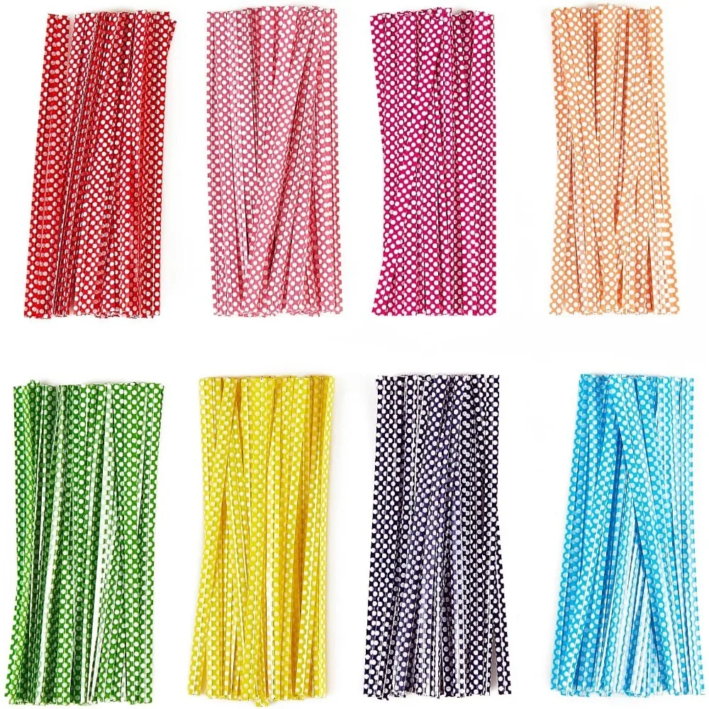 100 PCS 4" Polka-Dotted Bag Twist Ties,Mixed 8 Colors Plastic Twist Ties Bread Bags Ties for Candy Cookies Gift Bags image 2